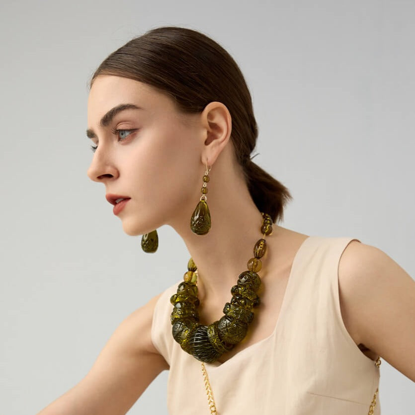 Etched Teardrop Earrings Olive