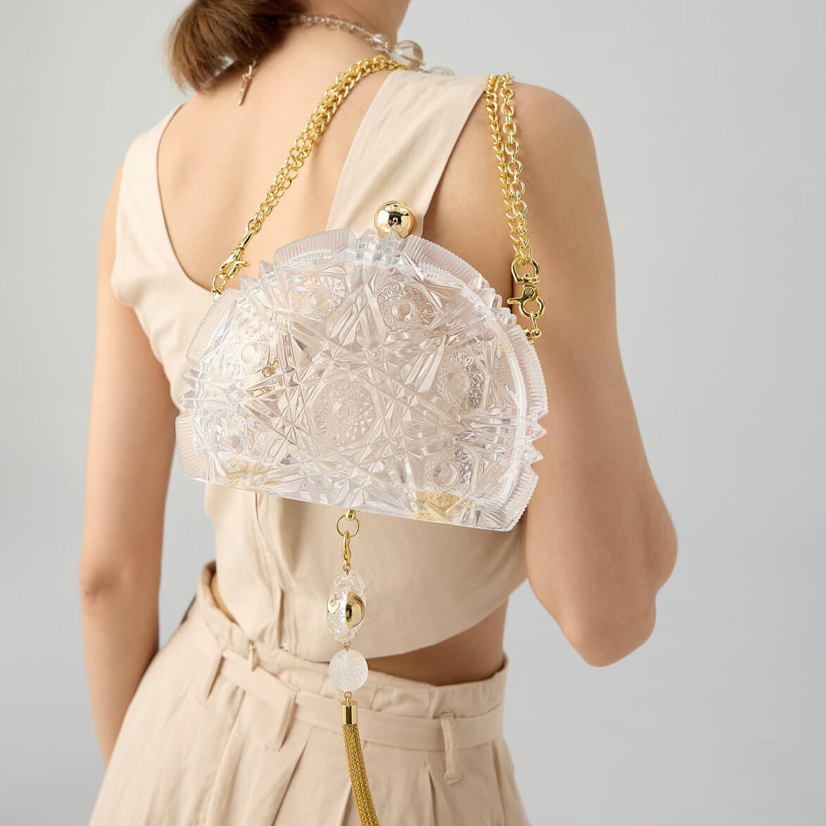 Edged Fan Clutch Vintage Clear