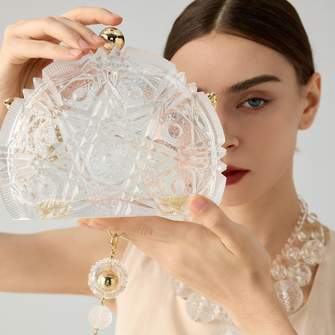 Edged Fan Clutch Vintage Clear