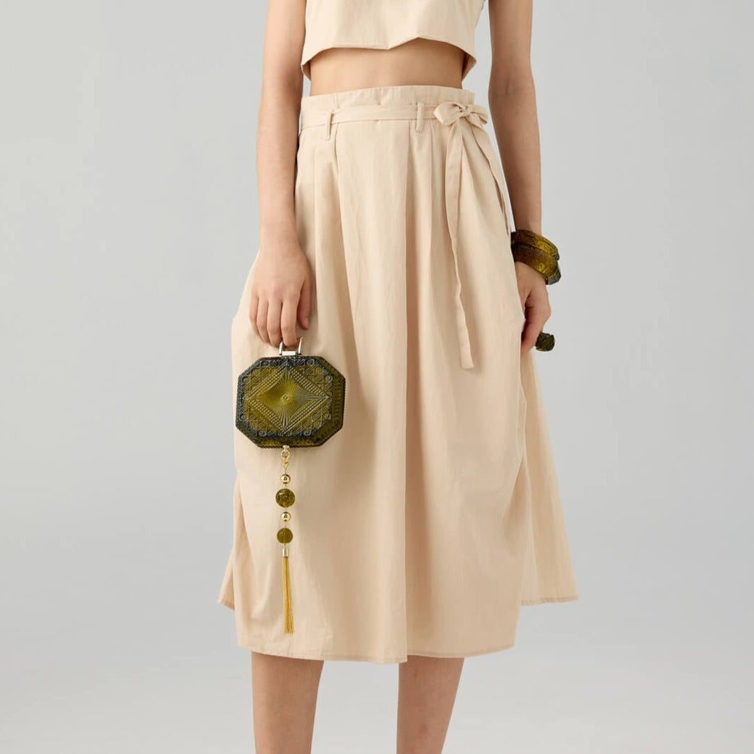 Hand Carved Octagon Clutch Olive