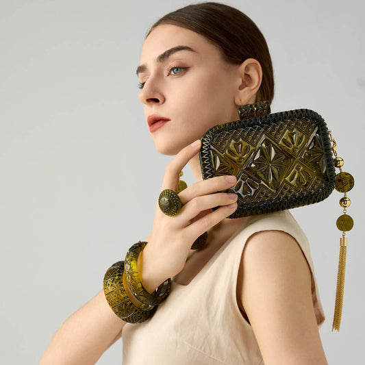 Hand Carved Clutch Olive