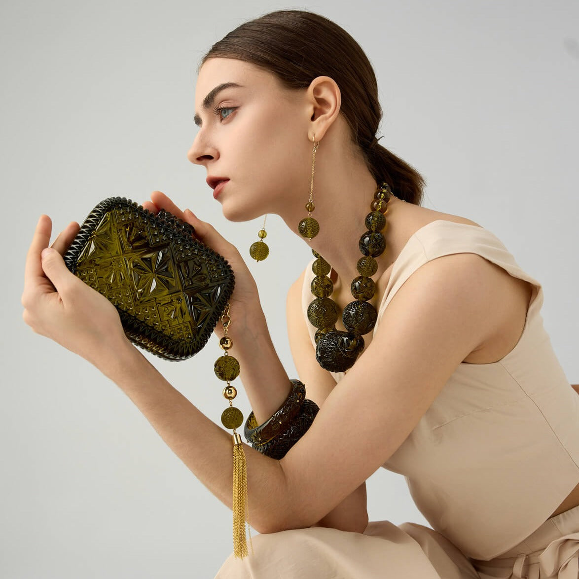 Hand Carved Clutch Olive