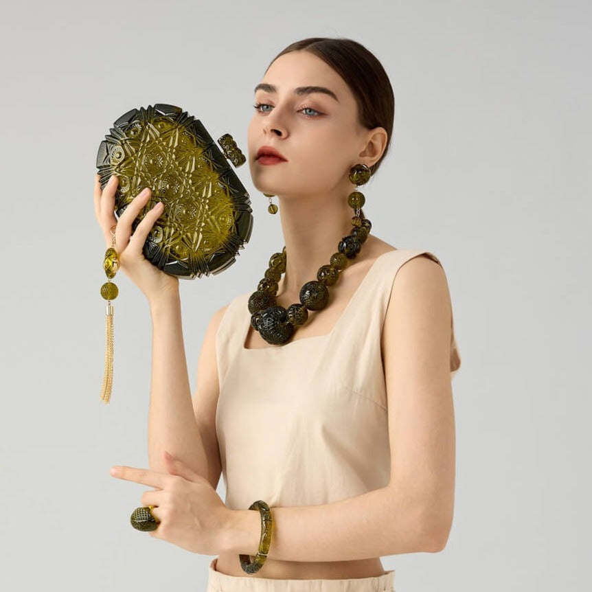 Edged Oval Clutch Olive