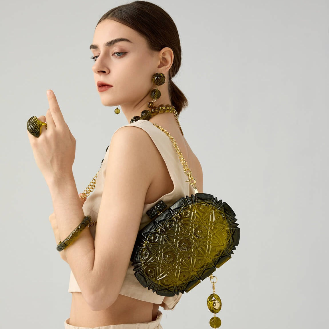 Edged Oval Clutch Olive