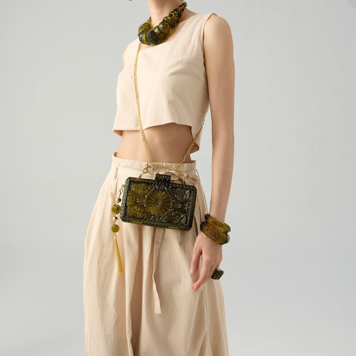 Hand Carved Rectangle Clutch Olive