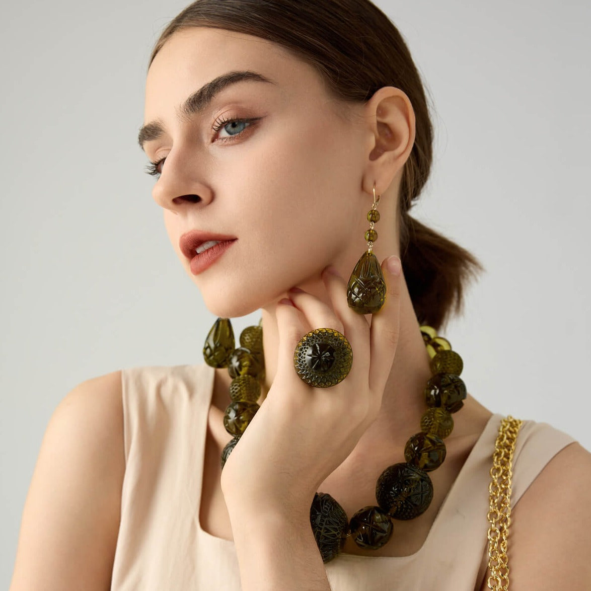 Etched Teardrop Earrings Olive