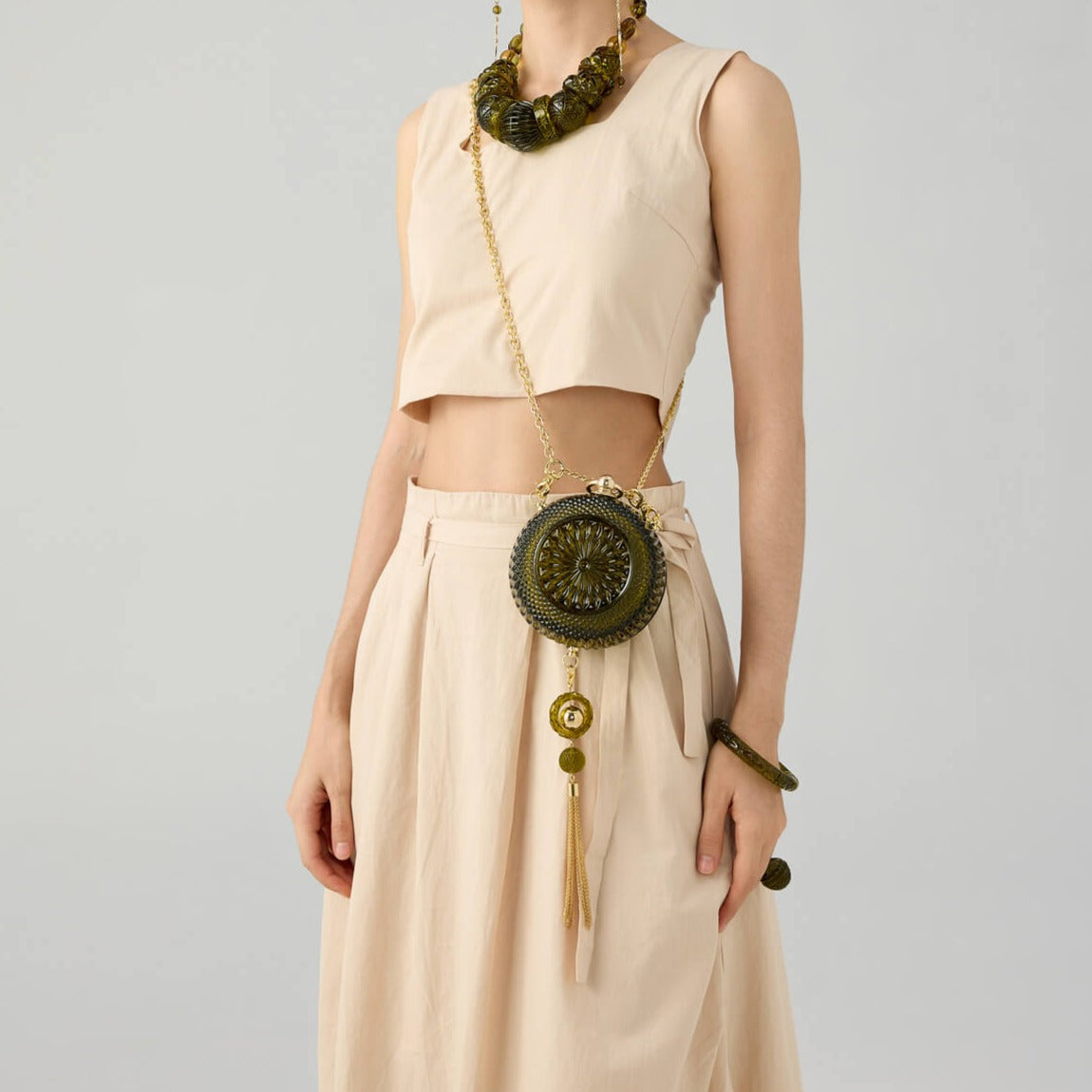 Hand Carved Sphere Clutch Olive