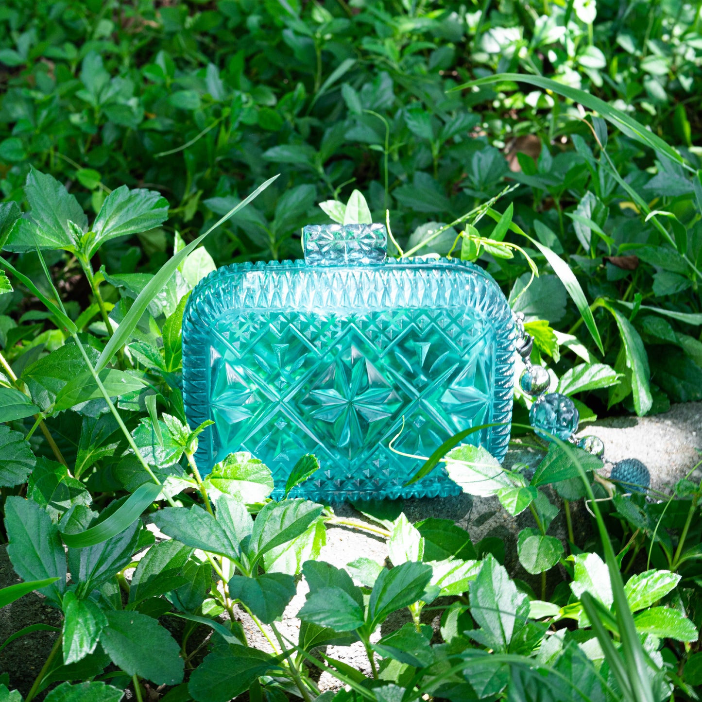 Hand Carved Clutch Aqua