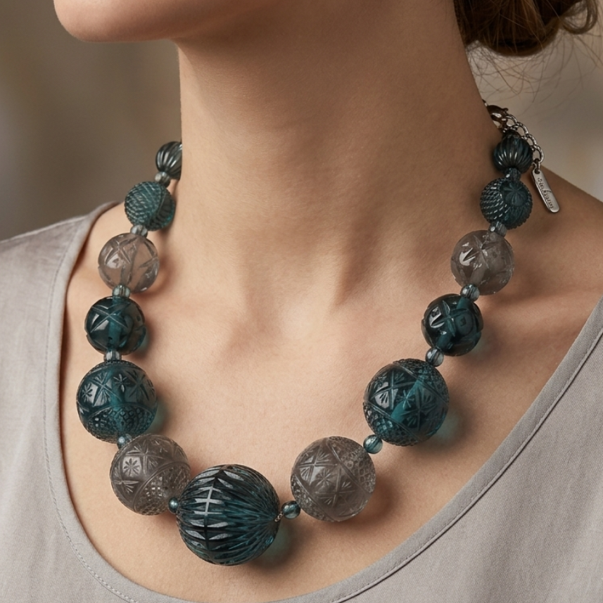 Statement Sphere Necklace Indigo & Grey