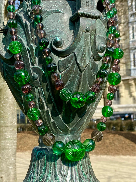 Beaded Layer Necklace Emerald Green & Grey