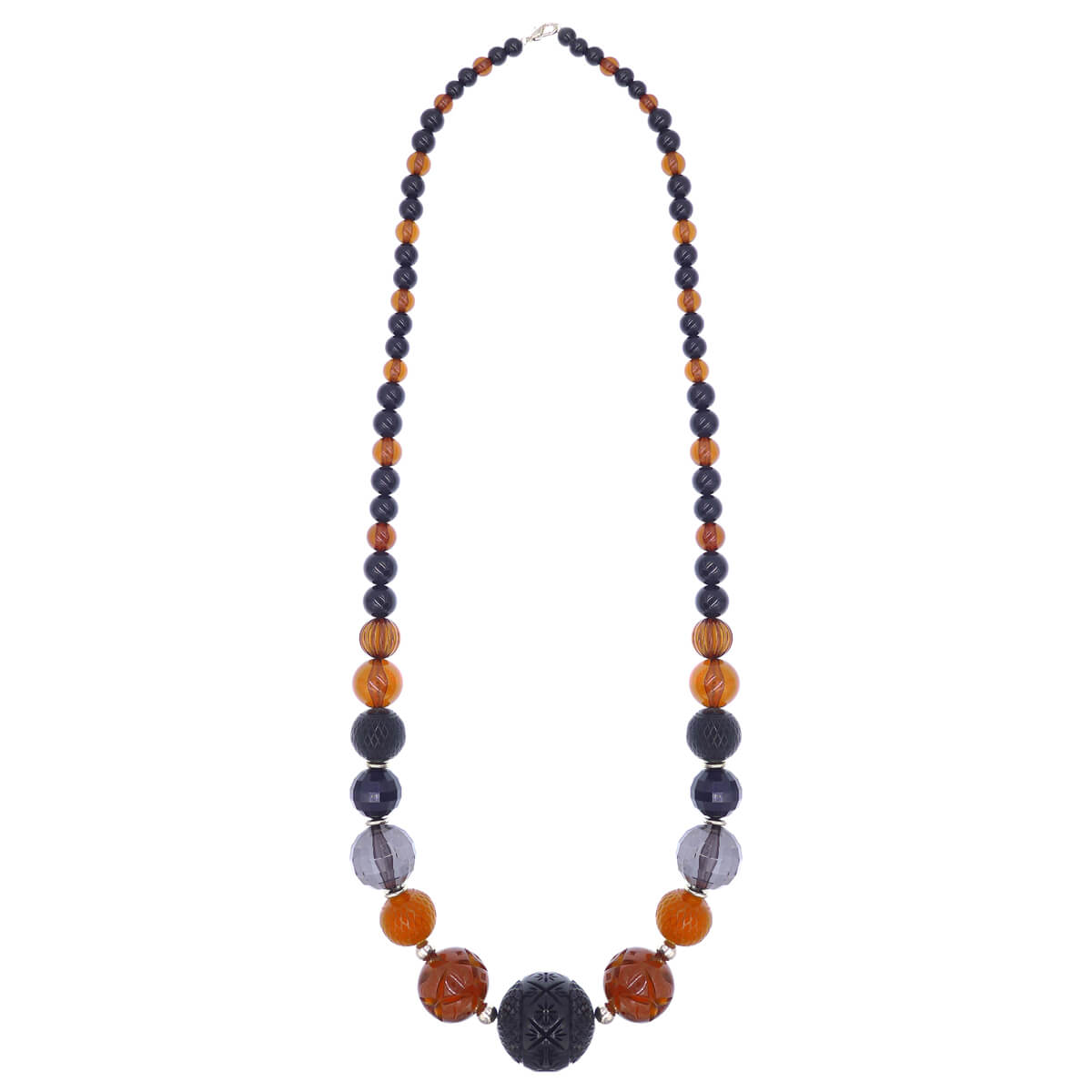 Extra Long Beaded Necklace Amber & Black
