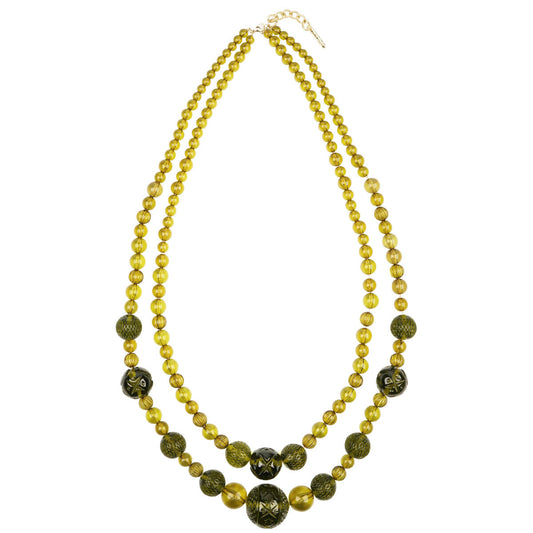 Long Layered Necklace Olive