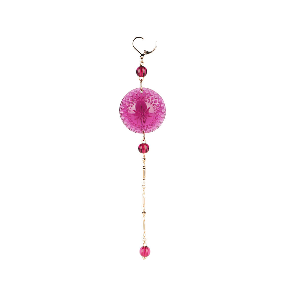 Long String Disc Earrings Deep Purple