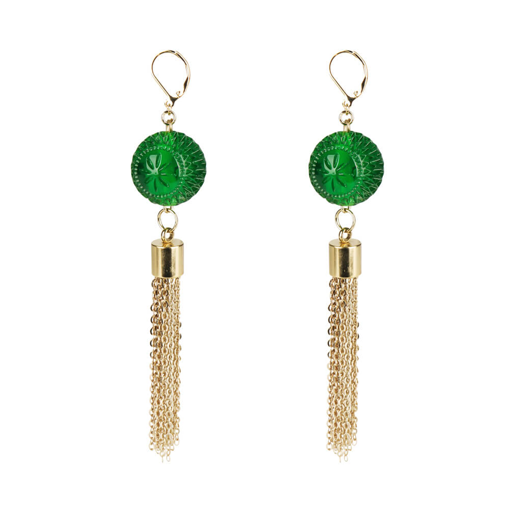 NEW IN Long Tassel Frosted Ball Earrings Emerald Green