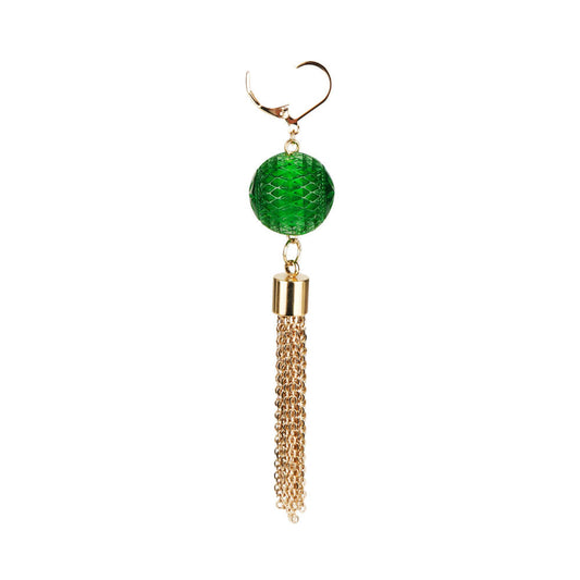 Long Tassel Frosted Ball Earrings Emerald Green