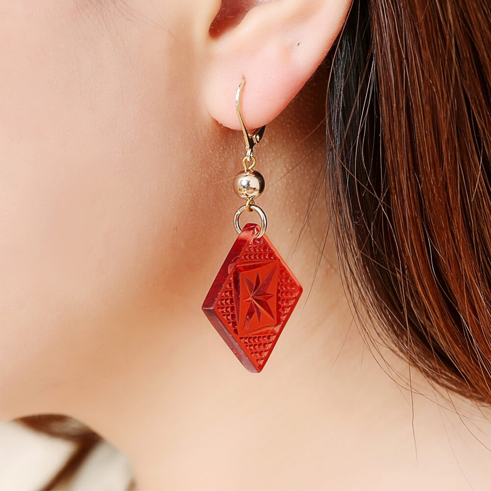 Etched Square Drop Earrings Burgundy