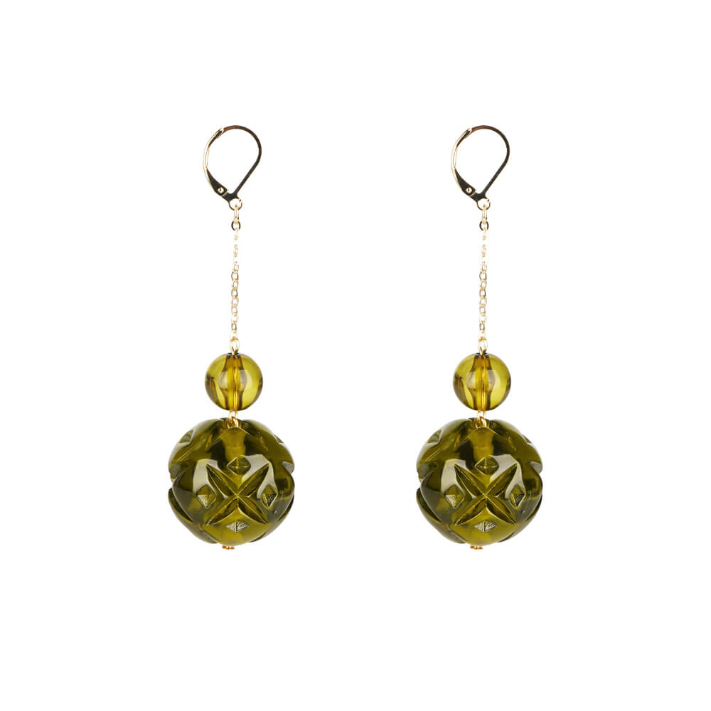 Crystal Ball Drop Earrings Olive