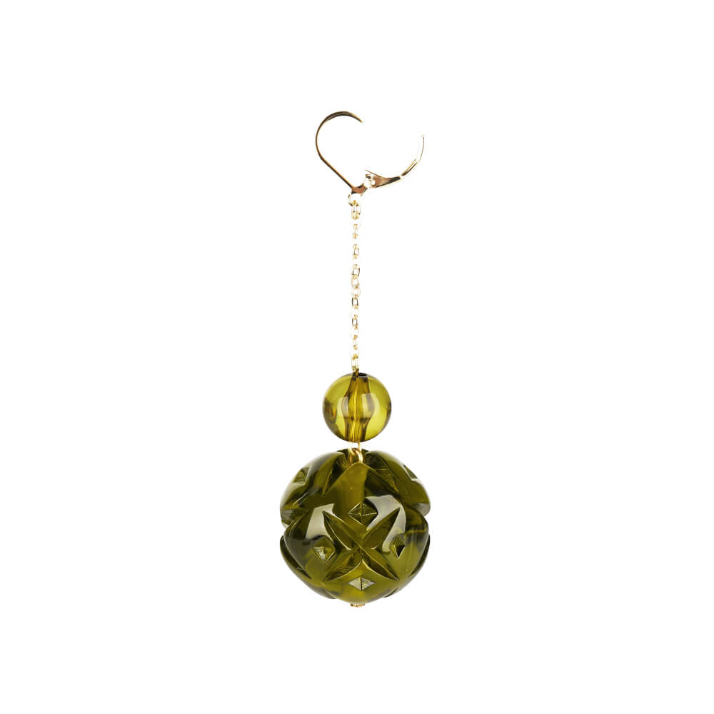 Crystal Ball Drop Earrings Olive