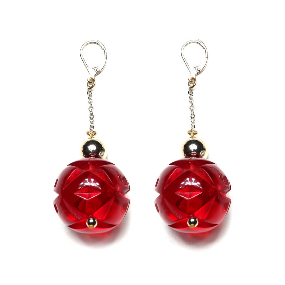 Crystal Ball Drop Earrings Burgundy