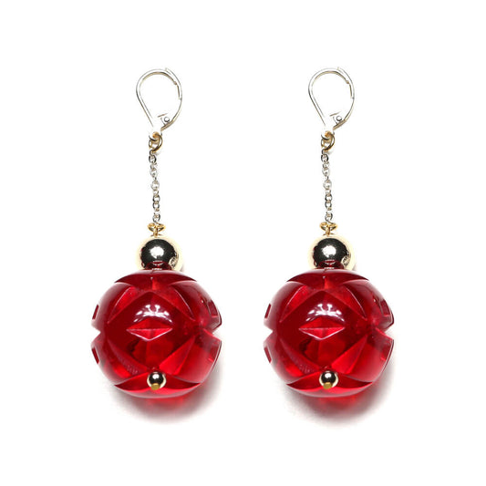 Crystal Ball Drop Earrings Burgundy