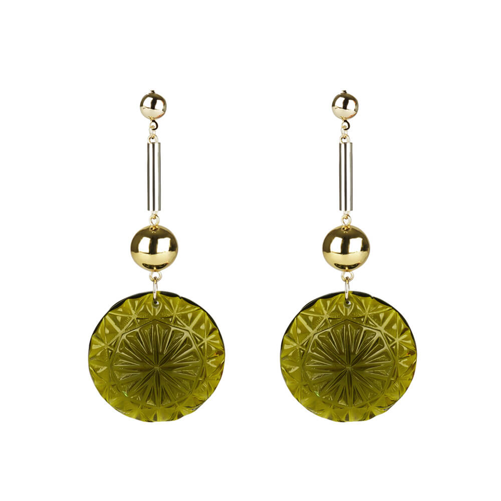 Large Disc Bar Earrings Olive