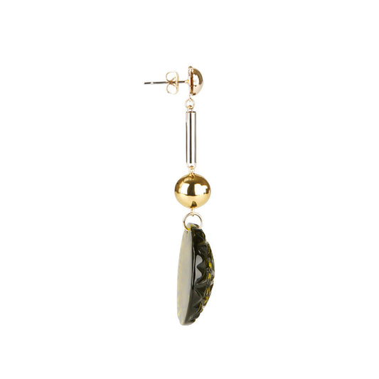 Large Disc Bar Earrings Olive