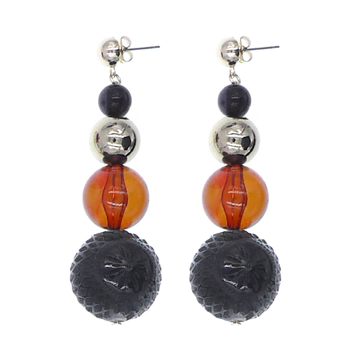 Multi Ball Stud Earrings Amber & Black