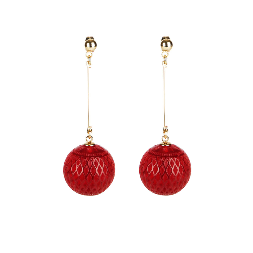 Etched Ball Drop Earrings Burgundy