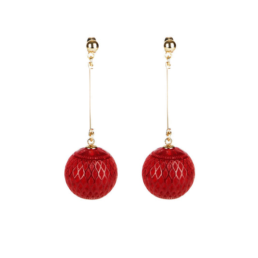 Etched Ball Drop Earrings Burgundy