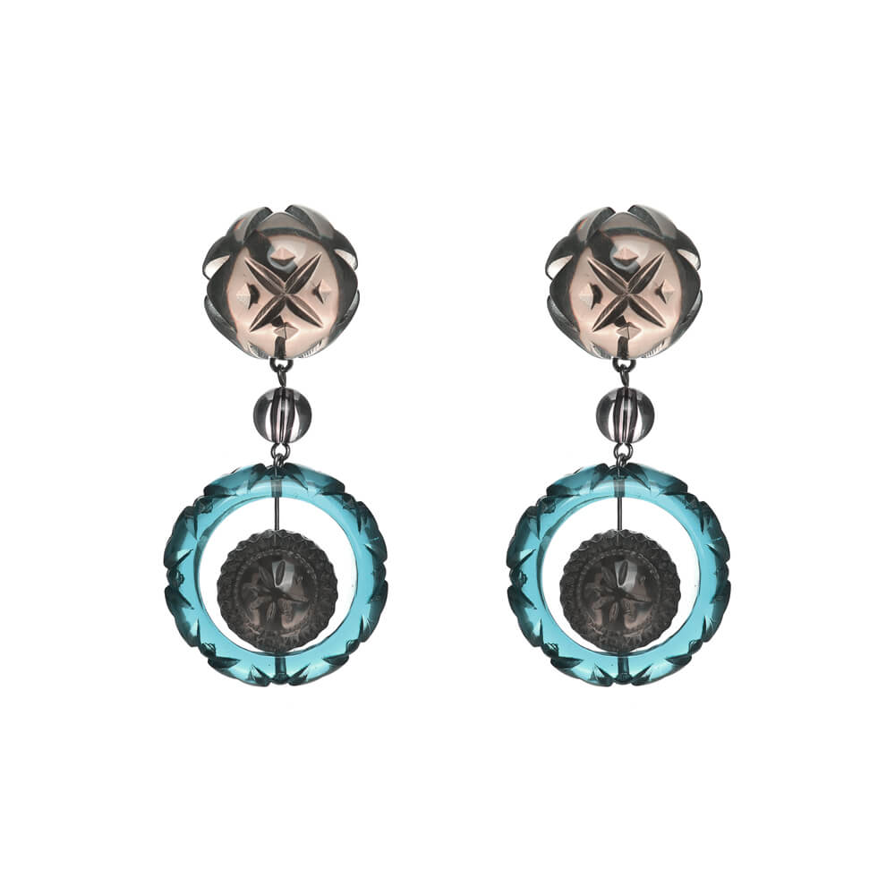 Frosted Ball & Circle Stud Earrings Indigo & Grey