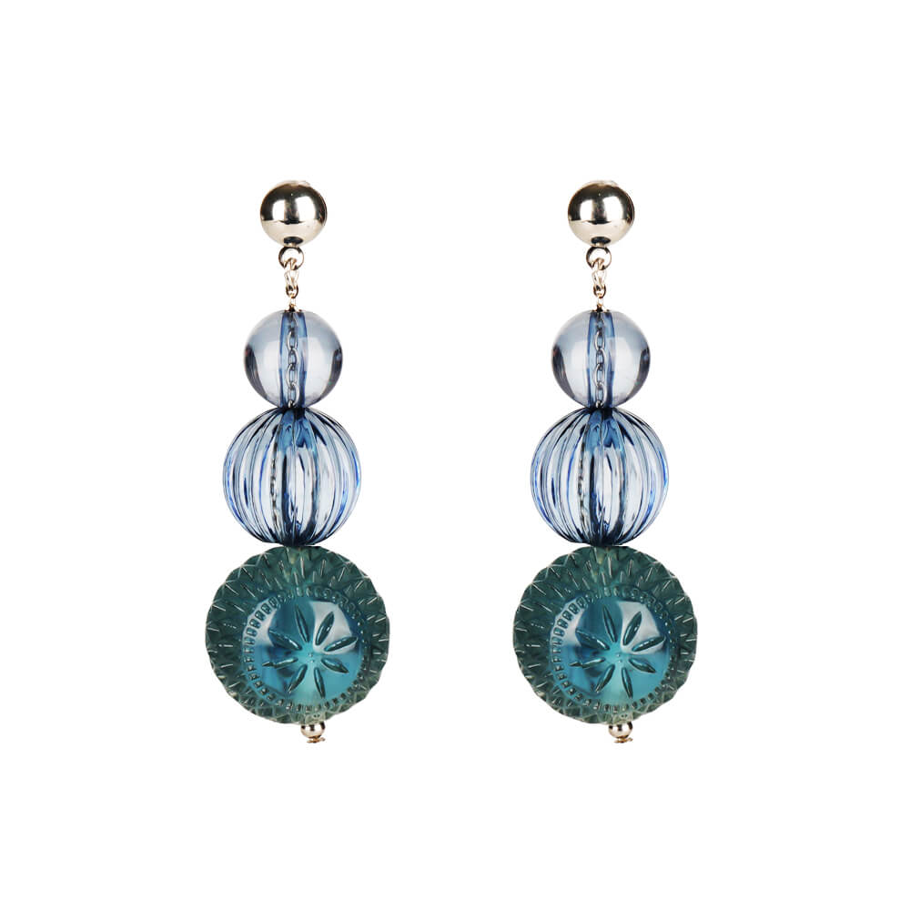 Triple Ball Stud Earrings Indigo