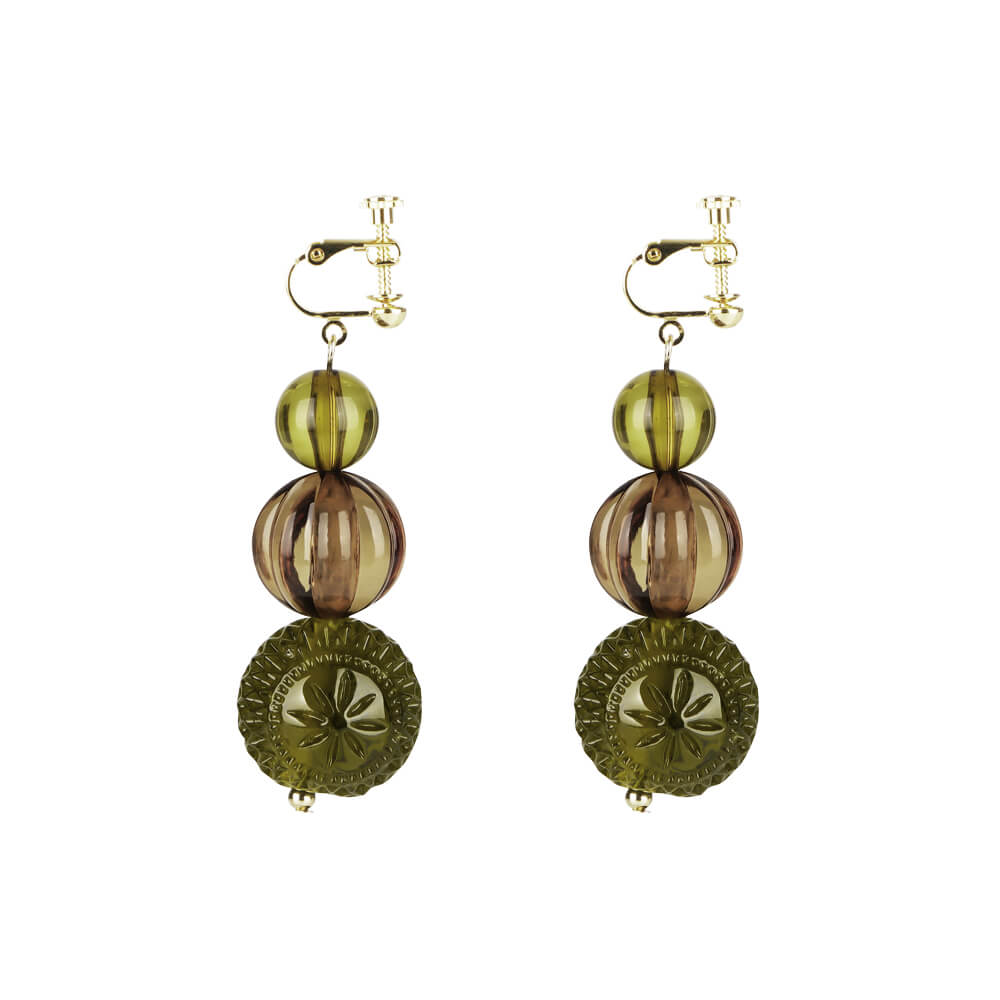 Triple Ball Stud Earrings Olive
