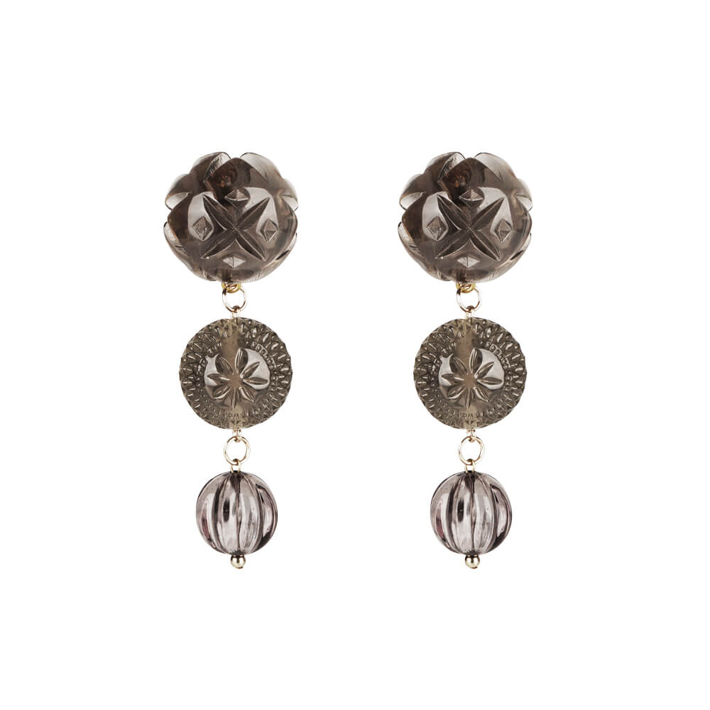 Etched Drip Stud Earrings Dark Grey