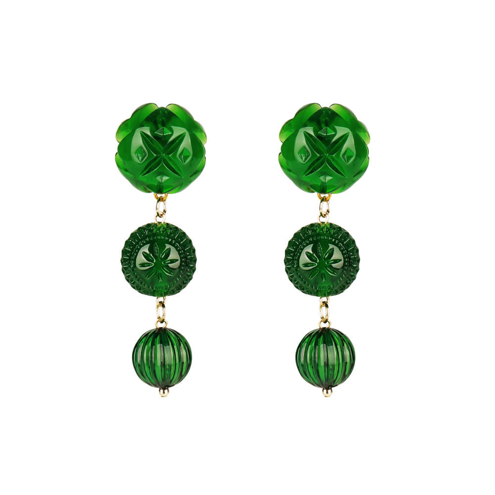 Etched Drip Stud Earrings Emerald Green