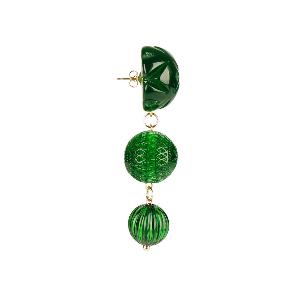 Etched Drip Stud Earrings Emerald Green