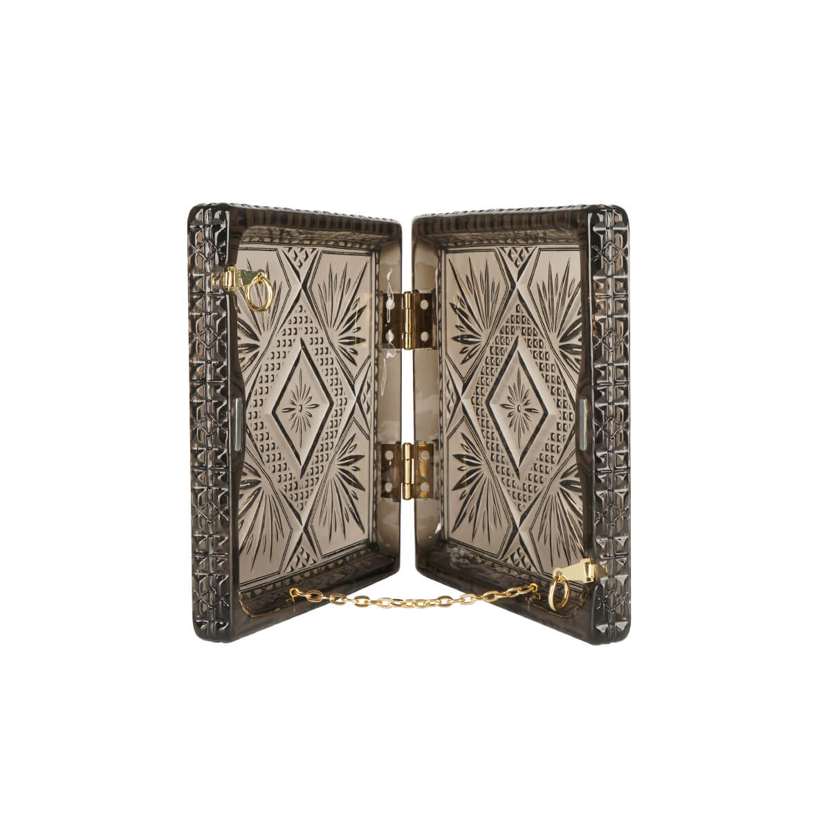 Hand Carved Box Clutch Dark Grey