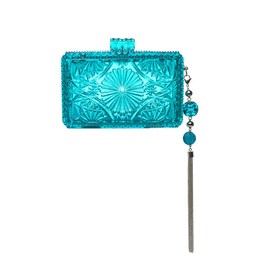 RESTOCKED Hand Carved Rectangle Clutch Aqua