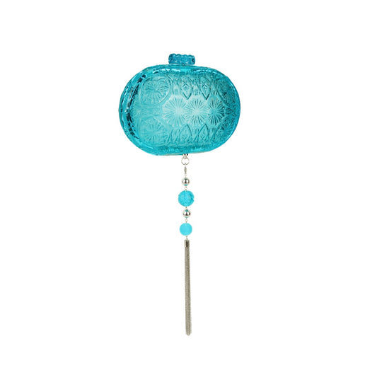 Hand Carved Oval Clutch Aqua