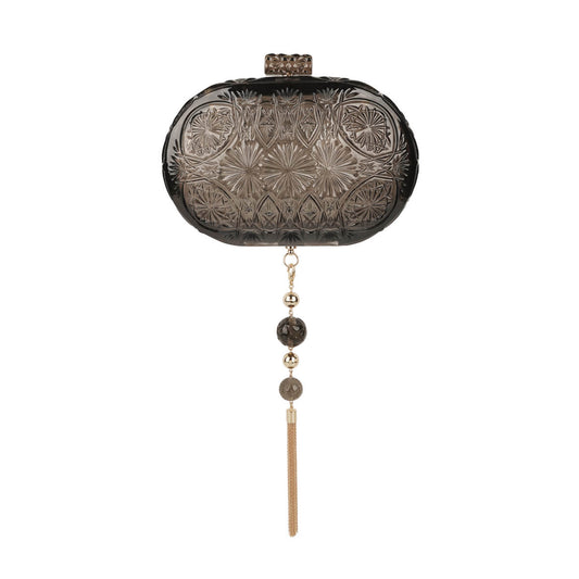 Hand Carved Oval Clutch Dark Grey