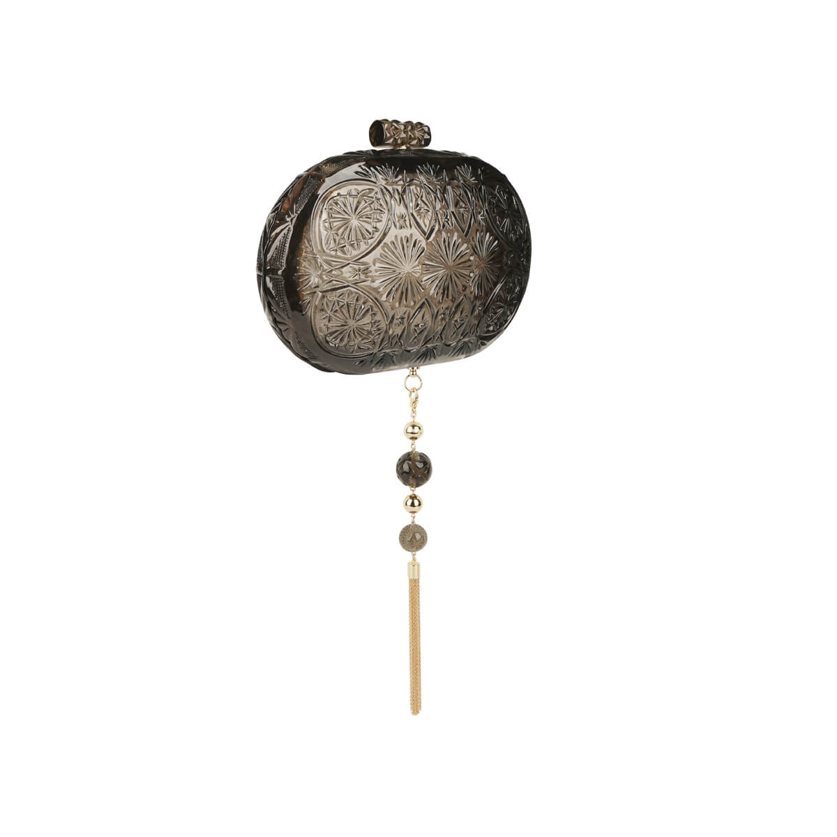 Hand Carved Oval Clutch Dark Grey