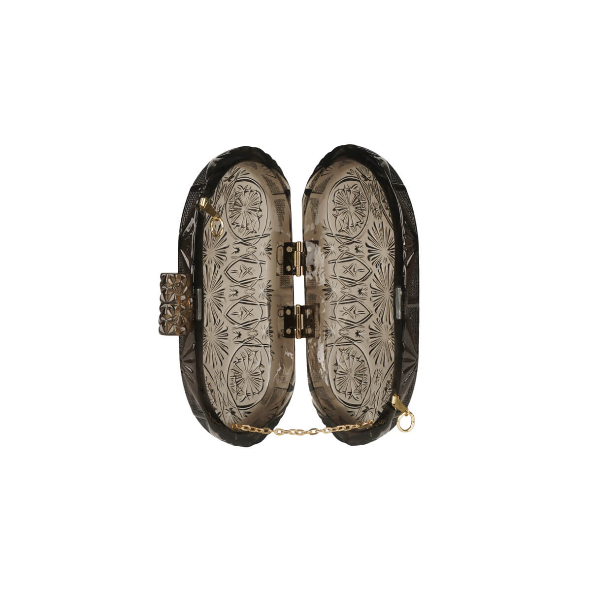 Hand Carved Oval Clutch Dark Grey