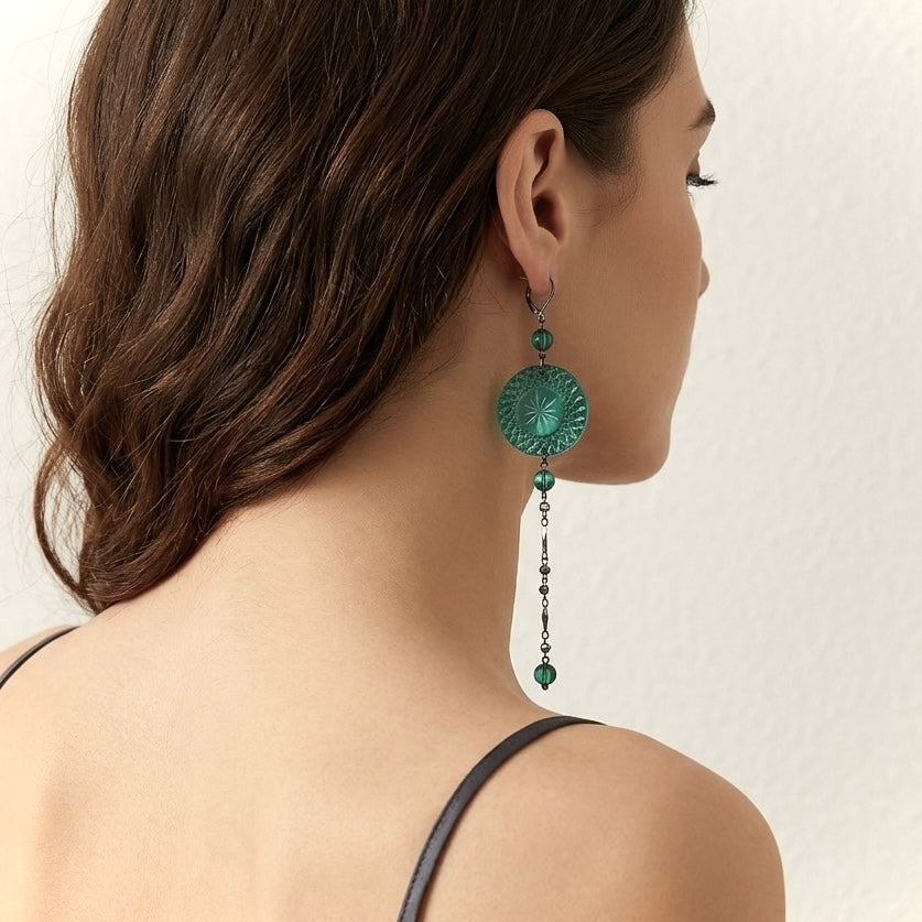 Long String Disc Earrings Turquoise