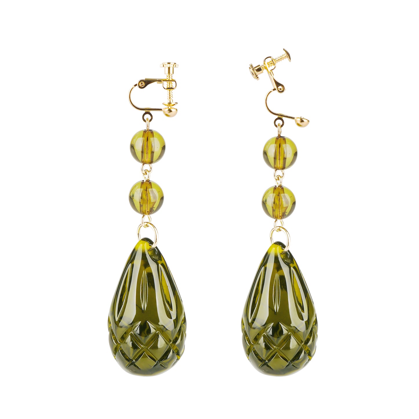 Etched Teardrop Earrings Olive