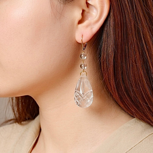 Etched Teardrop Earrings Vintage Clear