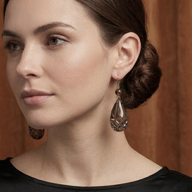 Etched Teardrop Earrings Dark Grey