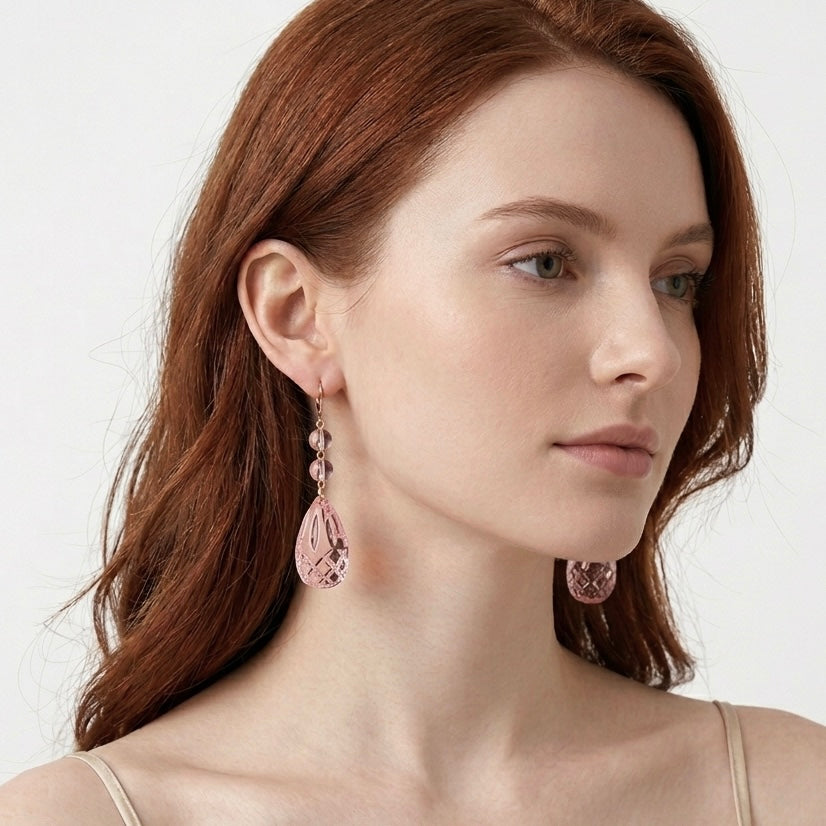 Etched Teardrop Earrings Rosé