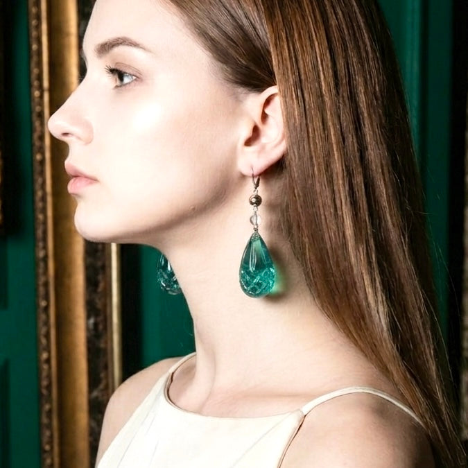 Etched Teardrop Earrings Turquoise