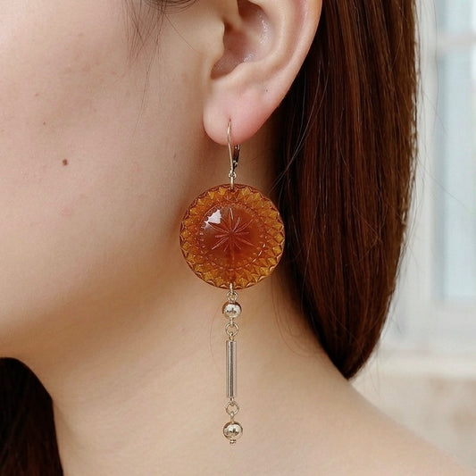Etched Disc Bar Earrings Amber