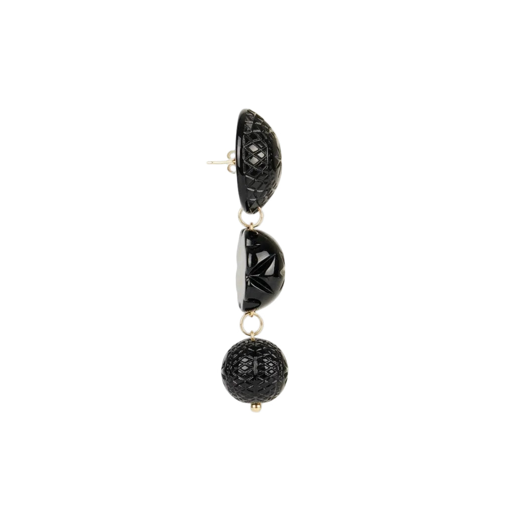Hand Carved Drip Disc Earrings Black