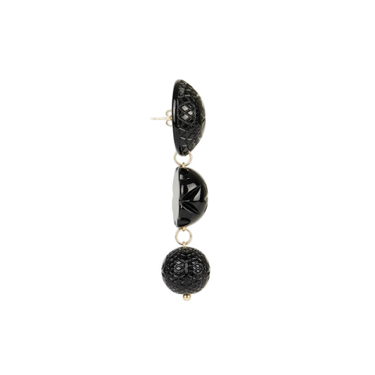 Hand Carved Drip Disc Earrings Black